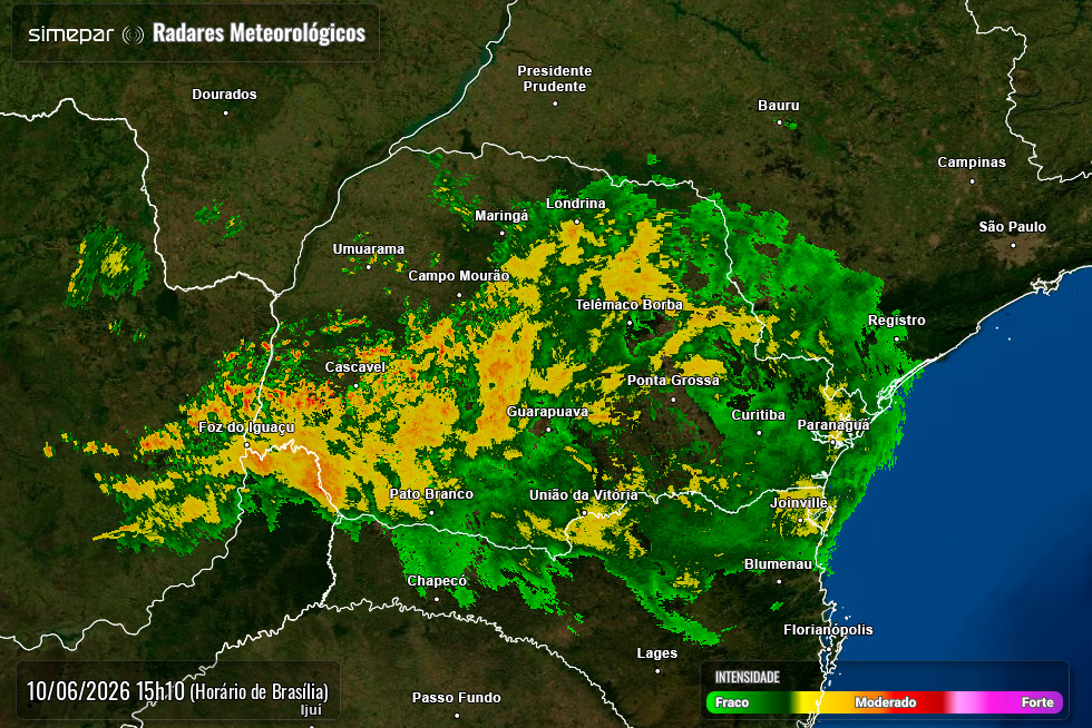 Simepar prevê tempestades nas regiões Oeste e Norte do Paraná entre quinta e sexta-feira