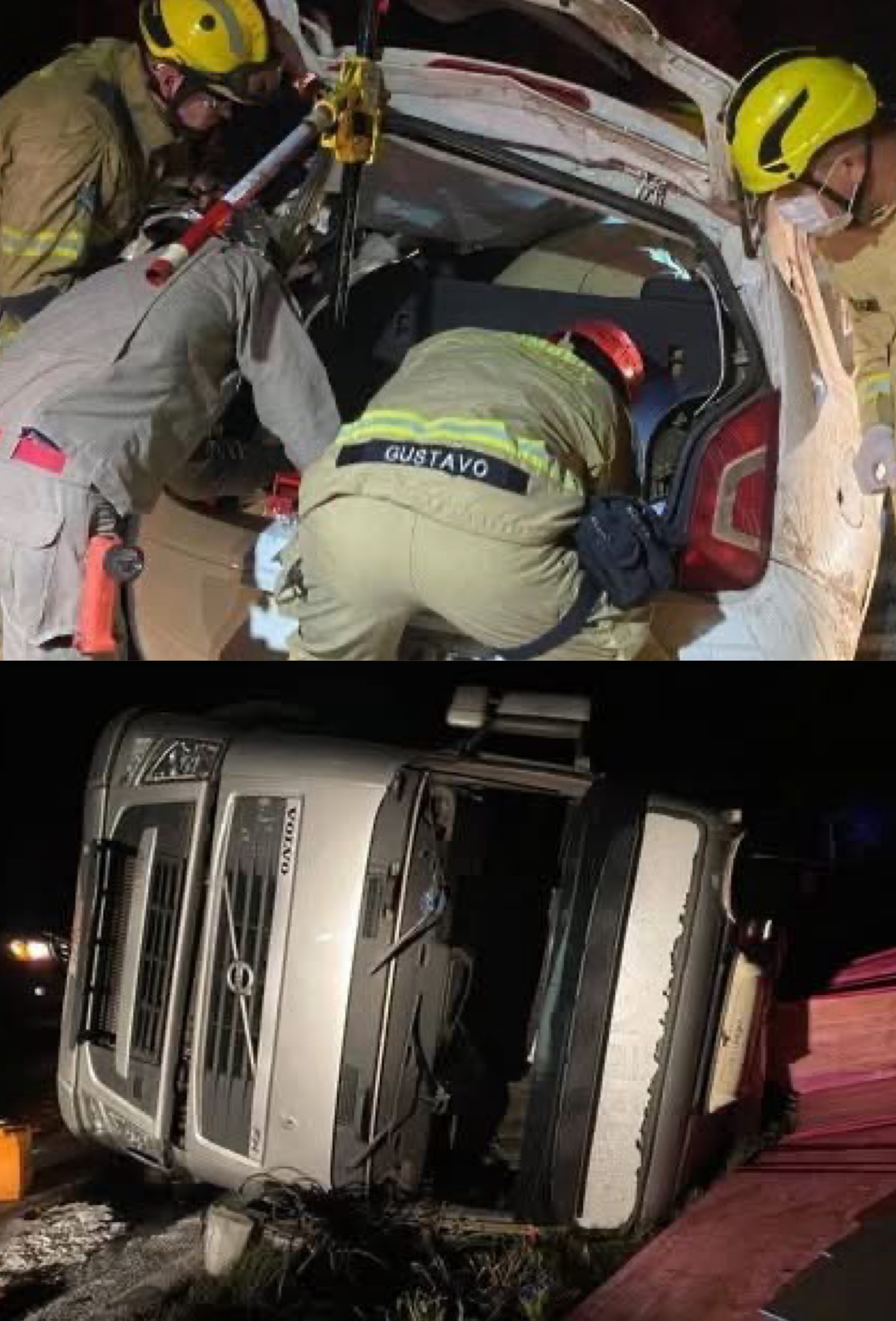 Carreta tomba na PR-170 em Guarapuava, atinge carro e deixa idosos presos às ferragens  